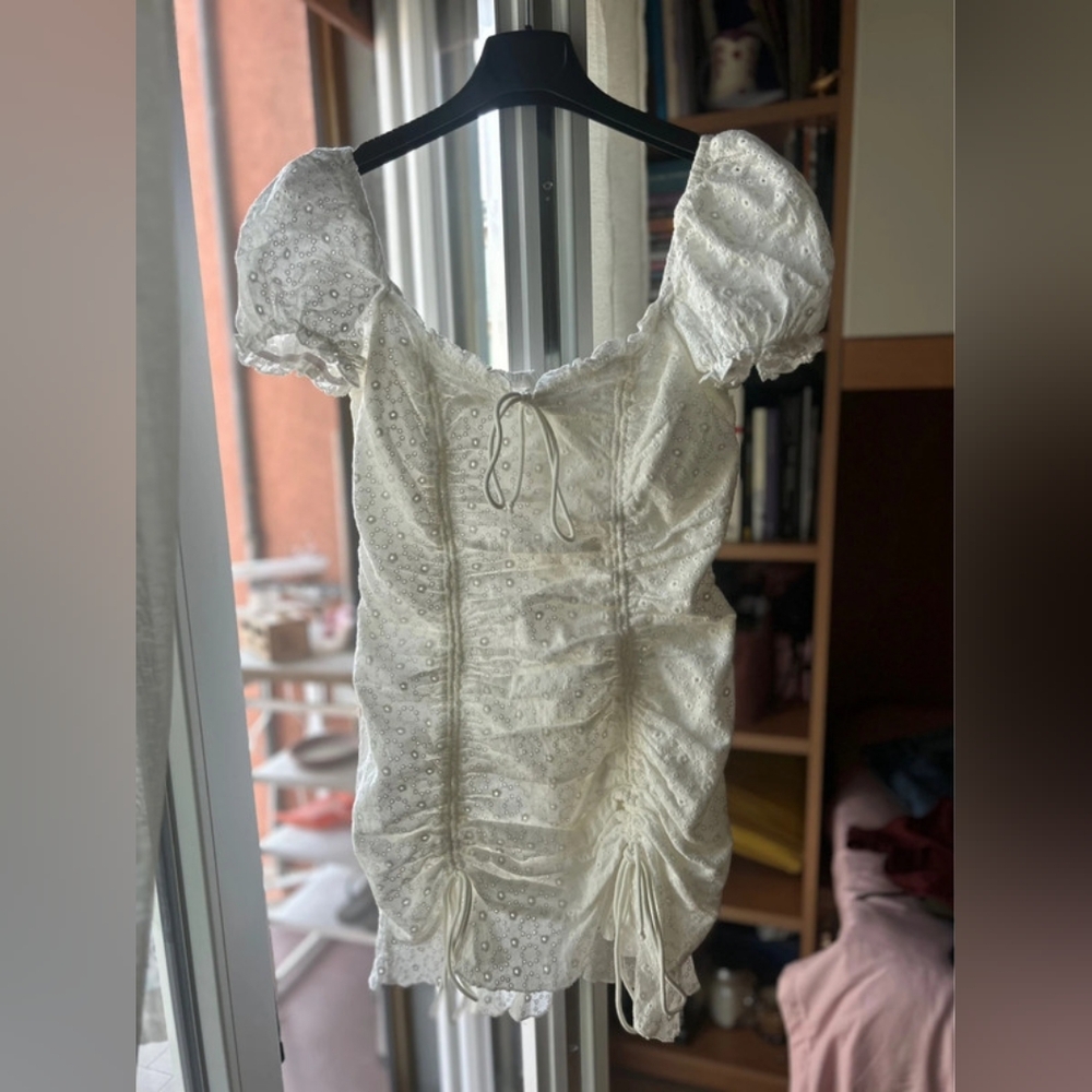 White Eyelet Puff Sleeve Dress